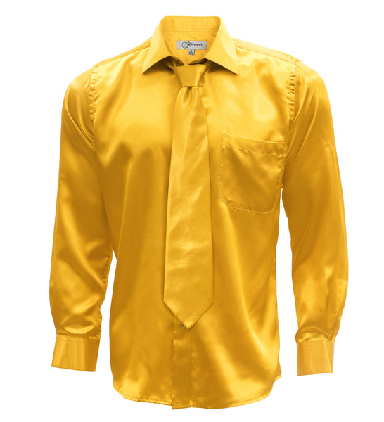 Mango Satin Regular Fit French Cuff Dress Shirt, Tie & Hanky Set - FHYINC best men's suits, tuxedos, formal men's wear wholesale