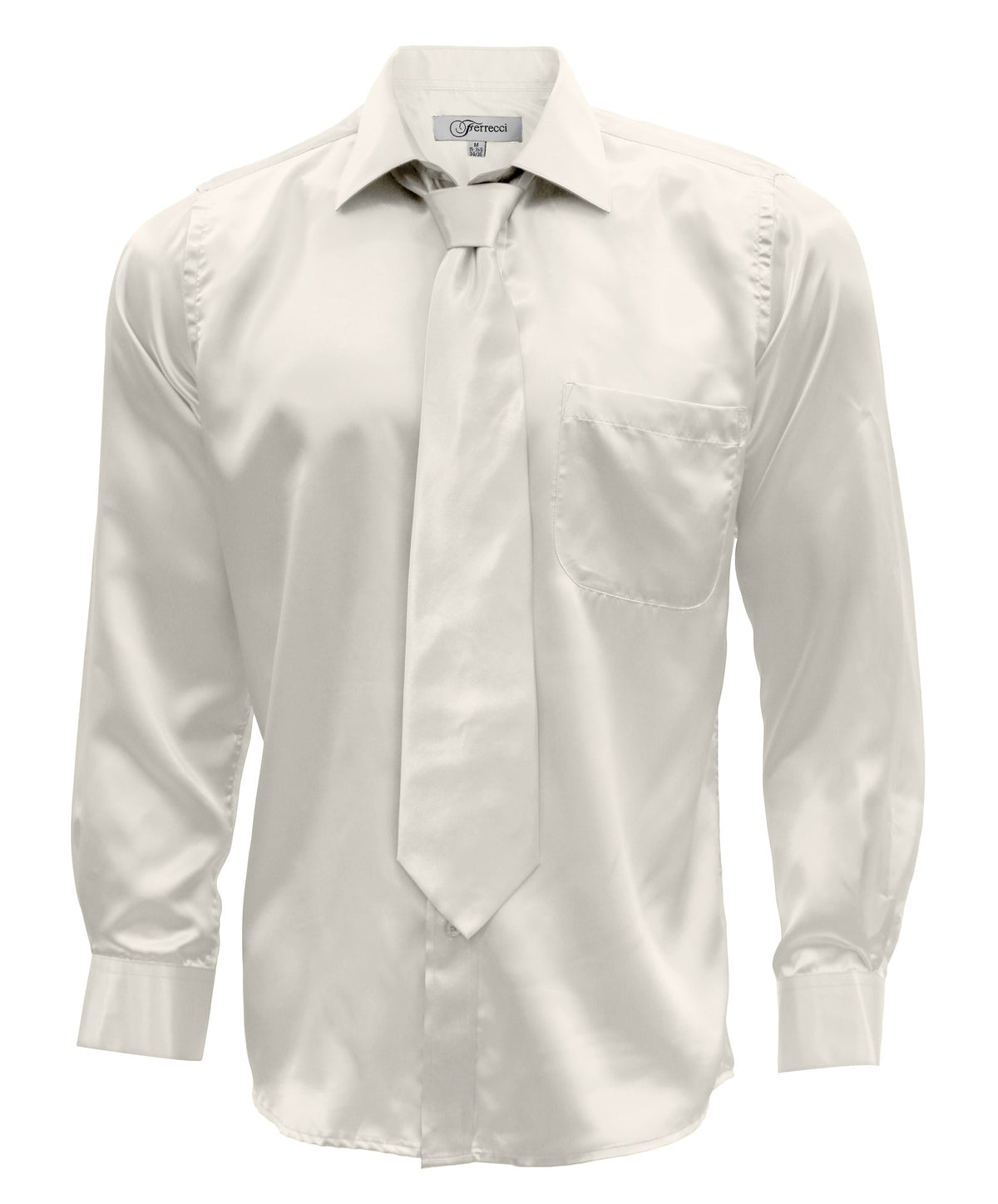 FHY INC Ferrecci Satin Off White Mens Dress Shirt Necktie & Hanky Set FHYINC FHY INC Ferrecci Satin Off White Mens Dress Shirt Necktie & Hanky Set FHYINC
