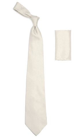 Off White Satin Regular Fit Dress Shirt, Tie & Hanky Set