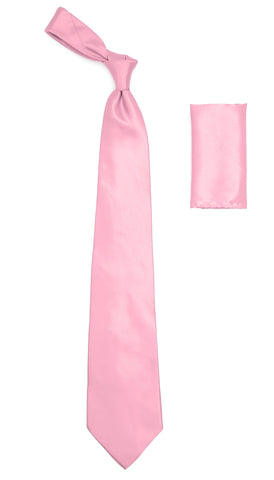 Pink Satin Regular Fit Dress Shirt, Tie & Hanky Set