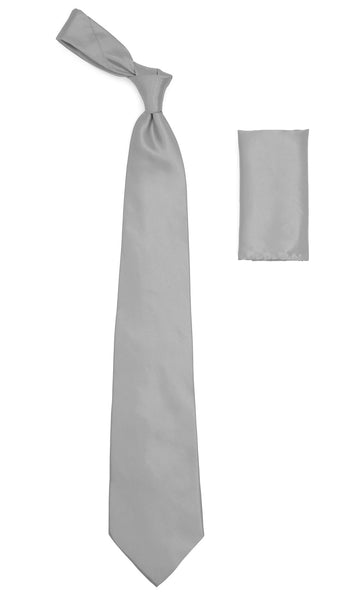 Silver Satin Regular Fit French Cuff Dress Shirt, Tie & Hanky Set - FHYINC best men's suits, tuxedos, formal men's wear wholesale