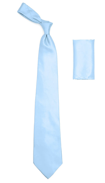Sky Blue Satin Regular Fit French Cuff Dress Shirt, Tie & Hanky Set - FHYINC best men's suits, tuxedos, formal men's wear wholesale