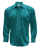 Teal Satin Regular Fit Dress Shirt, Tie & Hanky Set - FHYINC best men's suits, tuxedos, formal men's wear wholesale