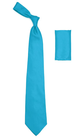 Turquoise Satin Regular Fit Dress Shirt, Tie & Hanky Set