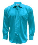 Turquoise Satin Regular Fit Dress Shirt, Tie & Hanky Set - FHYINC best men's suits, tuxedos, formal men's wear wholesale