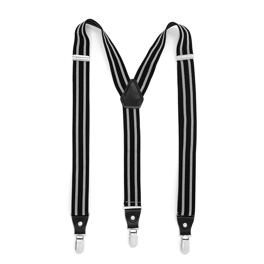 Black with Grey Stripe Unisex Clip On Suspenders - FHYINC best men