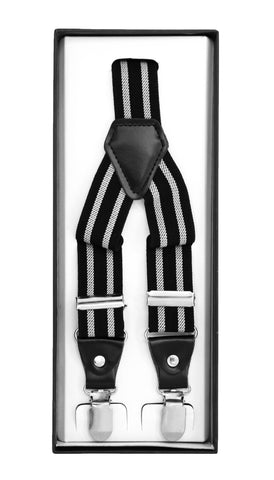 Black with Grey Stripe Unisex Clip On Suspenders