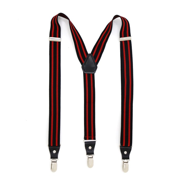 Black with Red Stripe Unisex Clip On Suspenders - FHYINC best men's suits, tuxedos, formal men's wear wholesale