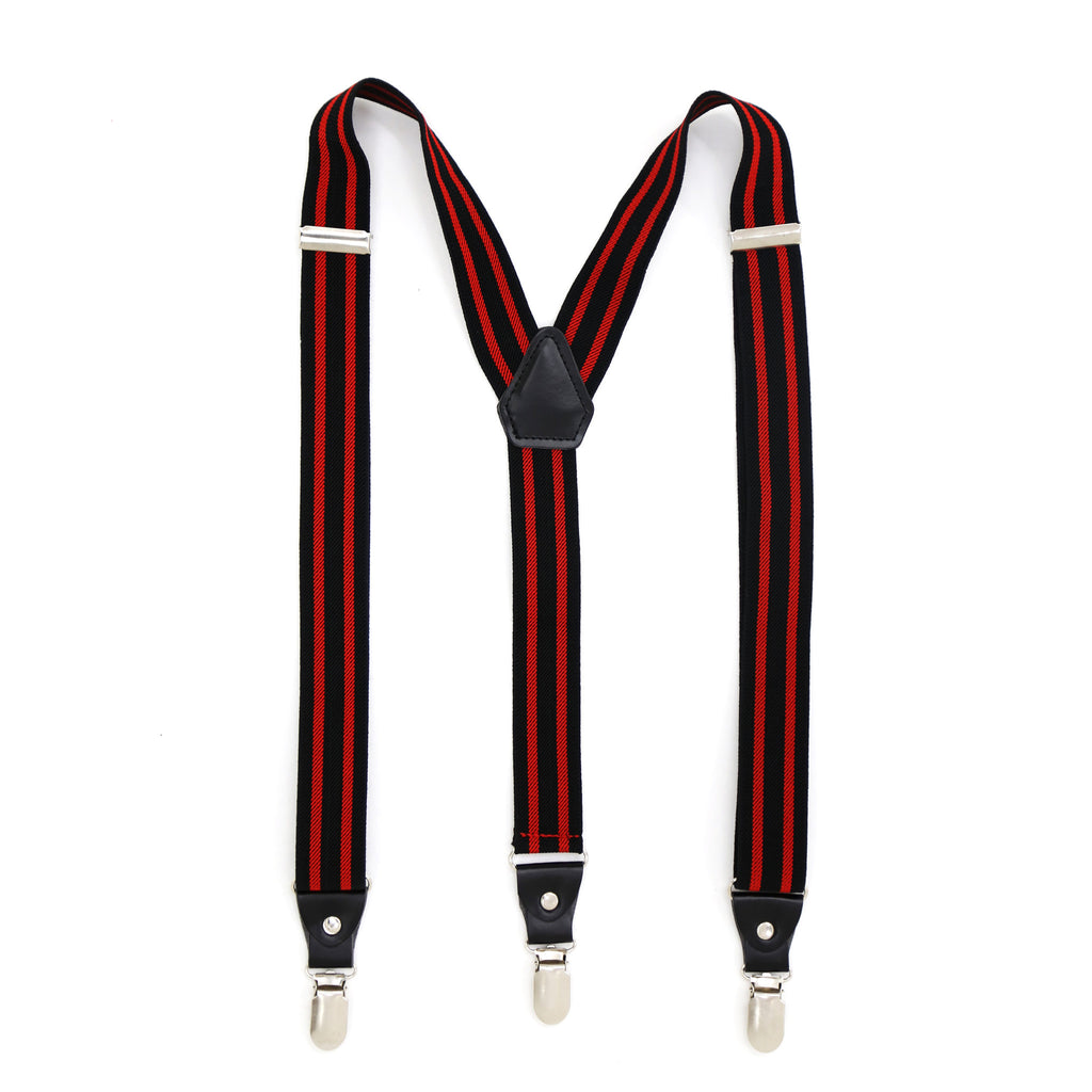 Black with Red Stripe Unisex Clip On Suspenders - FHYINC best men