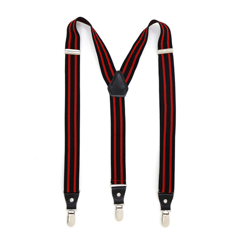 Black with Red Stripe Unisex Clip On Suspenders