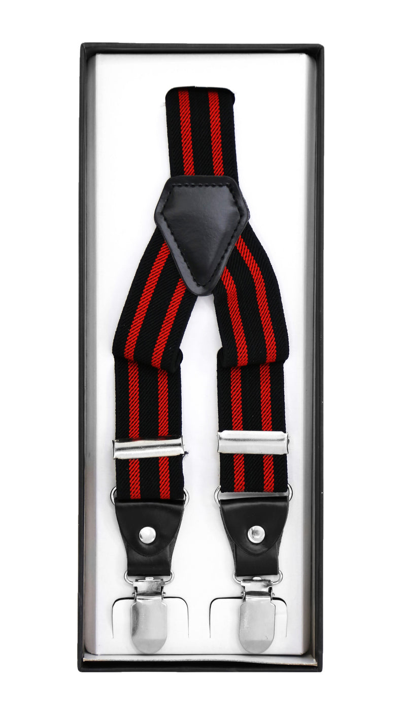 Black with Red Stripe Unisex Clip On Suspenders - FHYINC best men's suits, tuxedos, formal men's wear wholesale