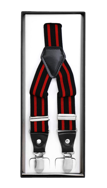 Black with Red Stripe Unisex Clip On Suspenders - FHYINC best men's suits, tuxedos, formal men's wear wholesale