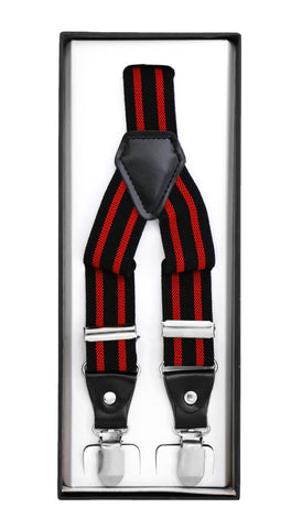 Black with Red Stripe Unisex Clip On Suspenders