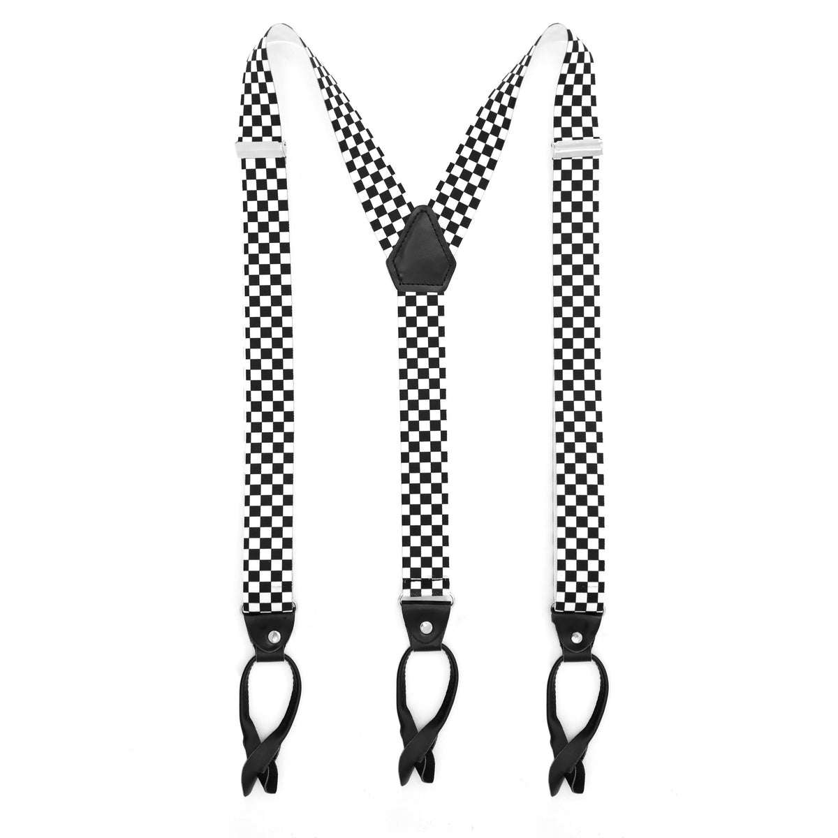 Black & White Check Unisex Button End Suspenders - FHYINC best men's suits, tuxedos, formal men's wear wholesale