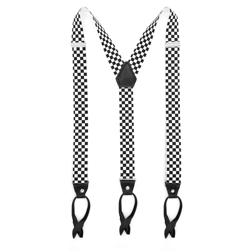 Black & White Check Unisex Button End Suspenders - FHYINC best men