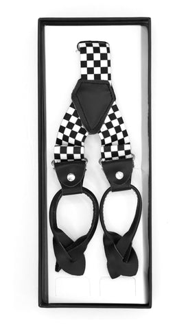 Black & White Check Unisex Button End Suspenders
