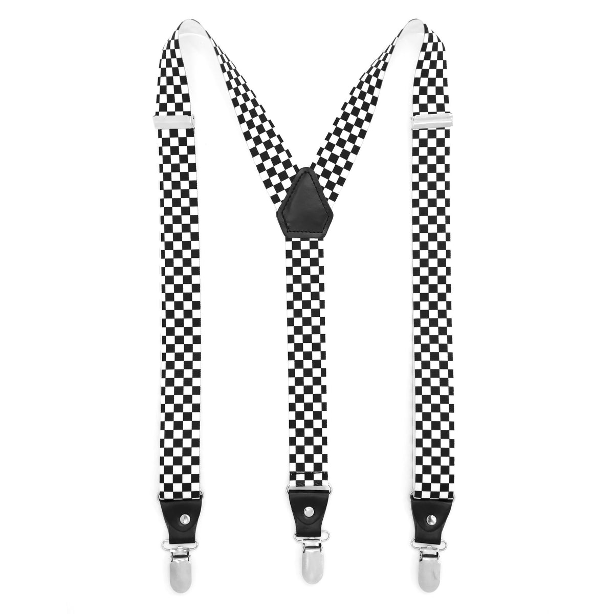 Black & White Check Unisex Clip On Suspenders - FHYINC best men's suits, tuxedos, formal men's wear wholesale