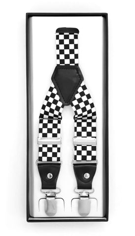 Black & White Check Unisex Clip On Suspenders
