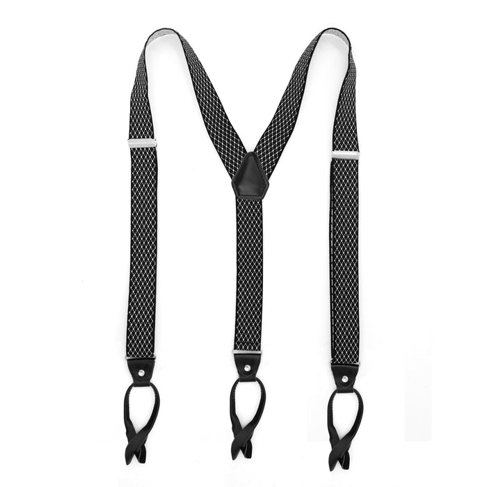 Black with White Diamond Unisex Button End Suspenders - FHYINC best men's suits, tuxedos, formal men's wear wholesale