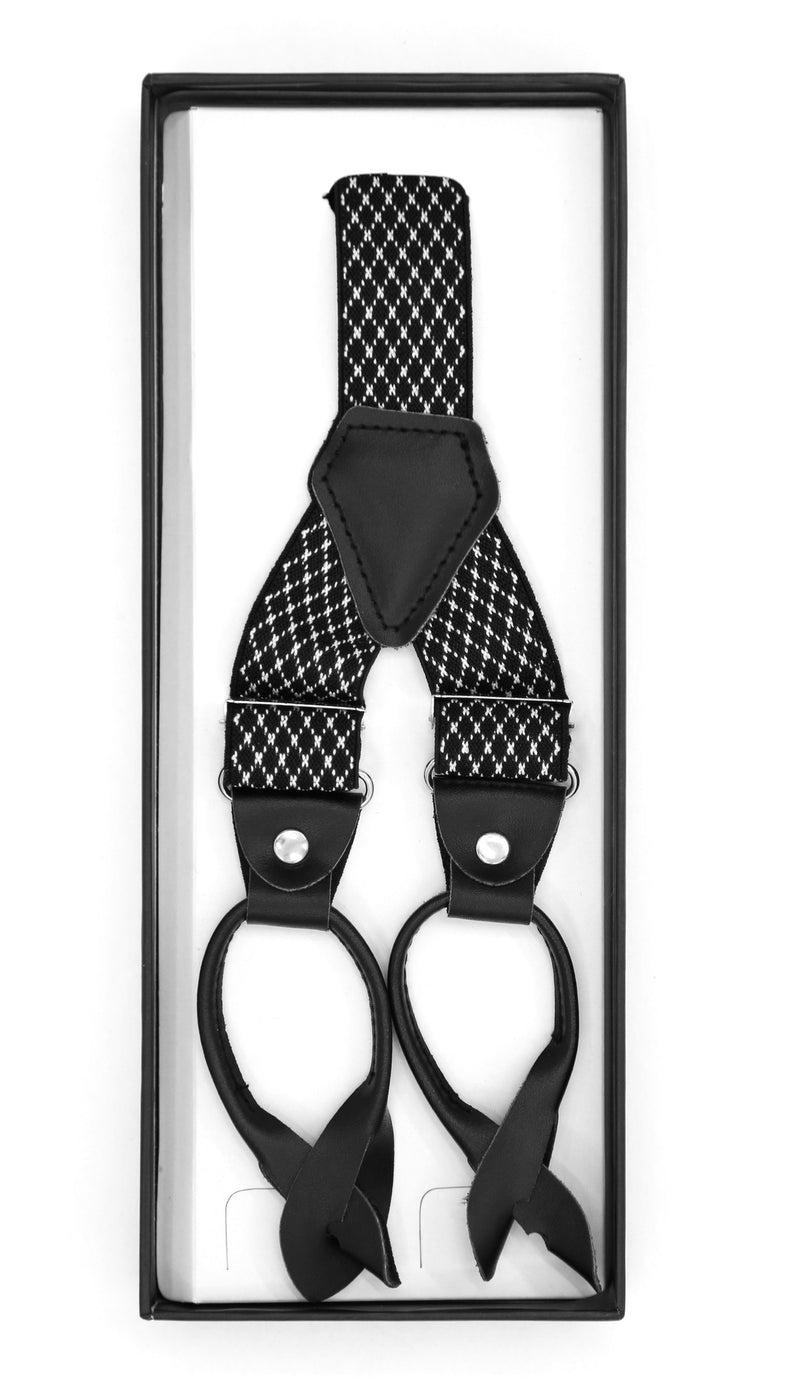 Black with White Diamond Unisex Button End Suspenders - FHYINC best men's suits, tuxedos, formal men's wear wholesale