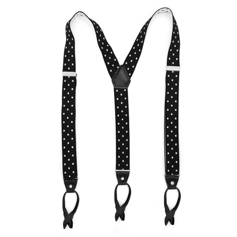 Black with White Dot Unisex Button End Suspenders