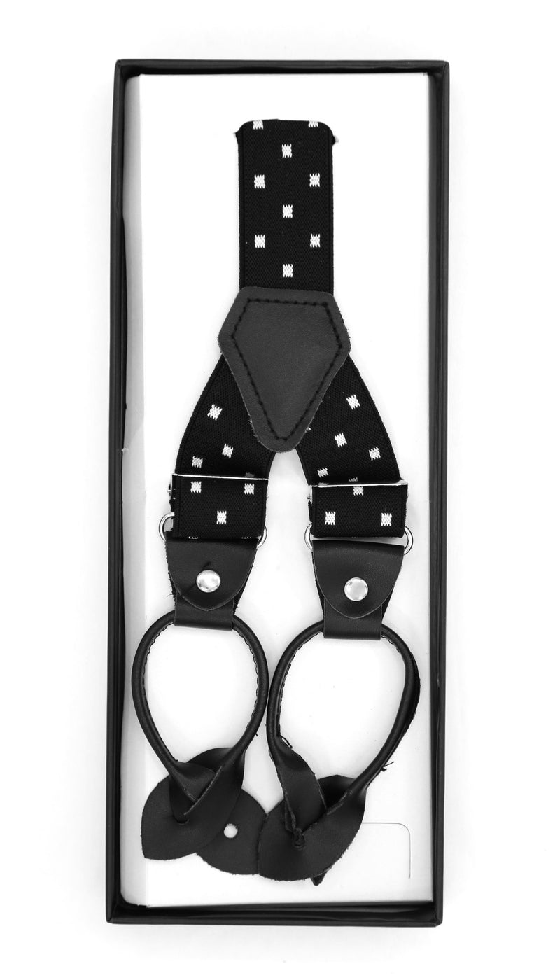 Black with White Dot Unisex Button End Suspenders - FHYINC best men's suits, tuxedos, formal men's wear wholesale