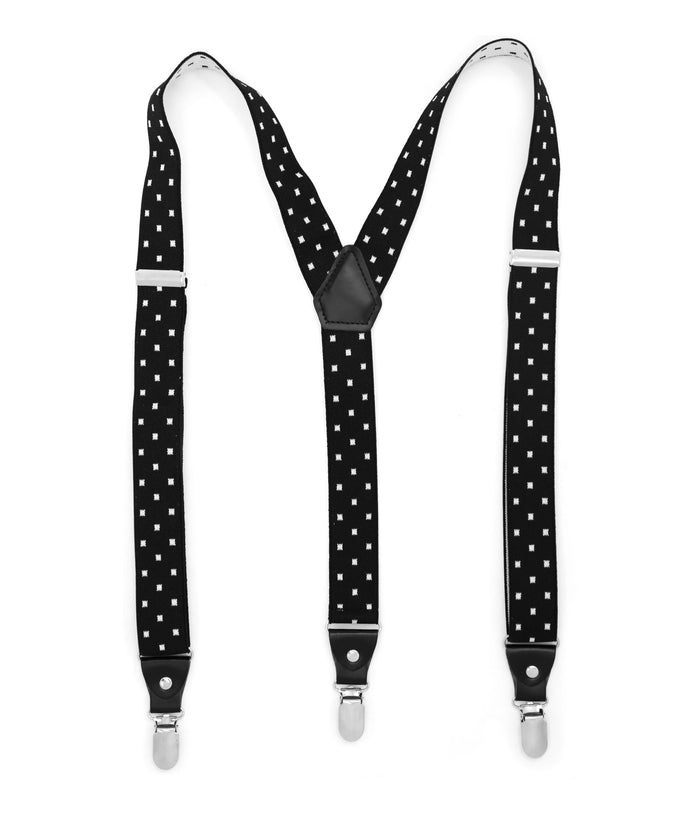 Black with White Dot Unisex Clip On Suspenders - FHYINC best men's suits, tuxedos, formal men's wear wholesale