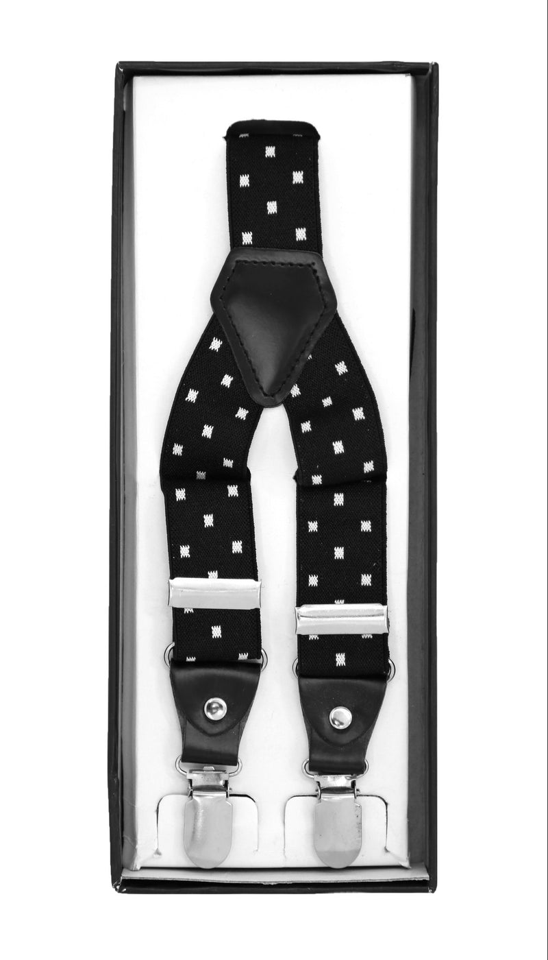 Black with White Dot Unisex Clip On Suspenders - FHYINC best men's suits, tuxedos, formal men's wear wholesale