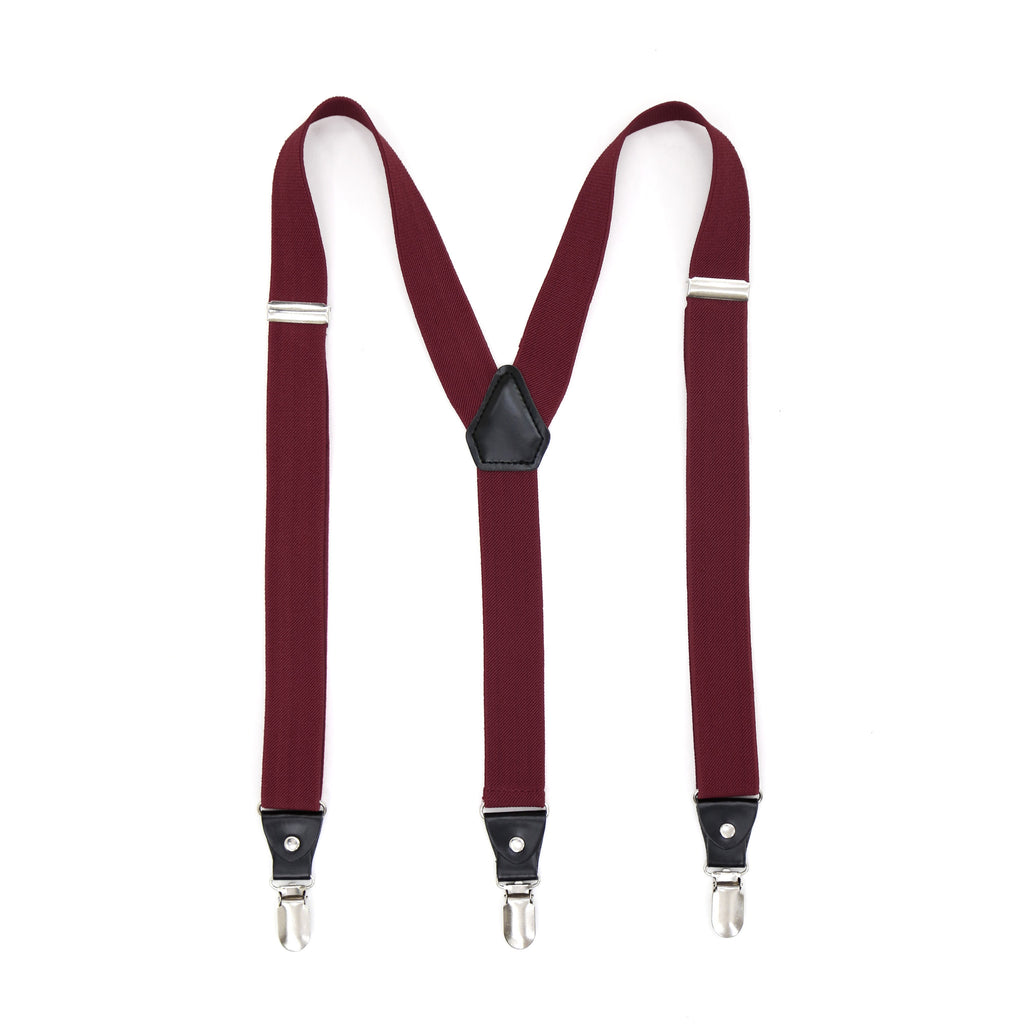 Burgundy Clip-On Unisex Suspenders - FHYINC best men