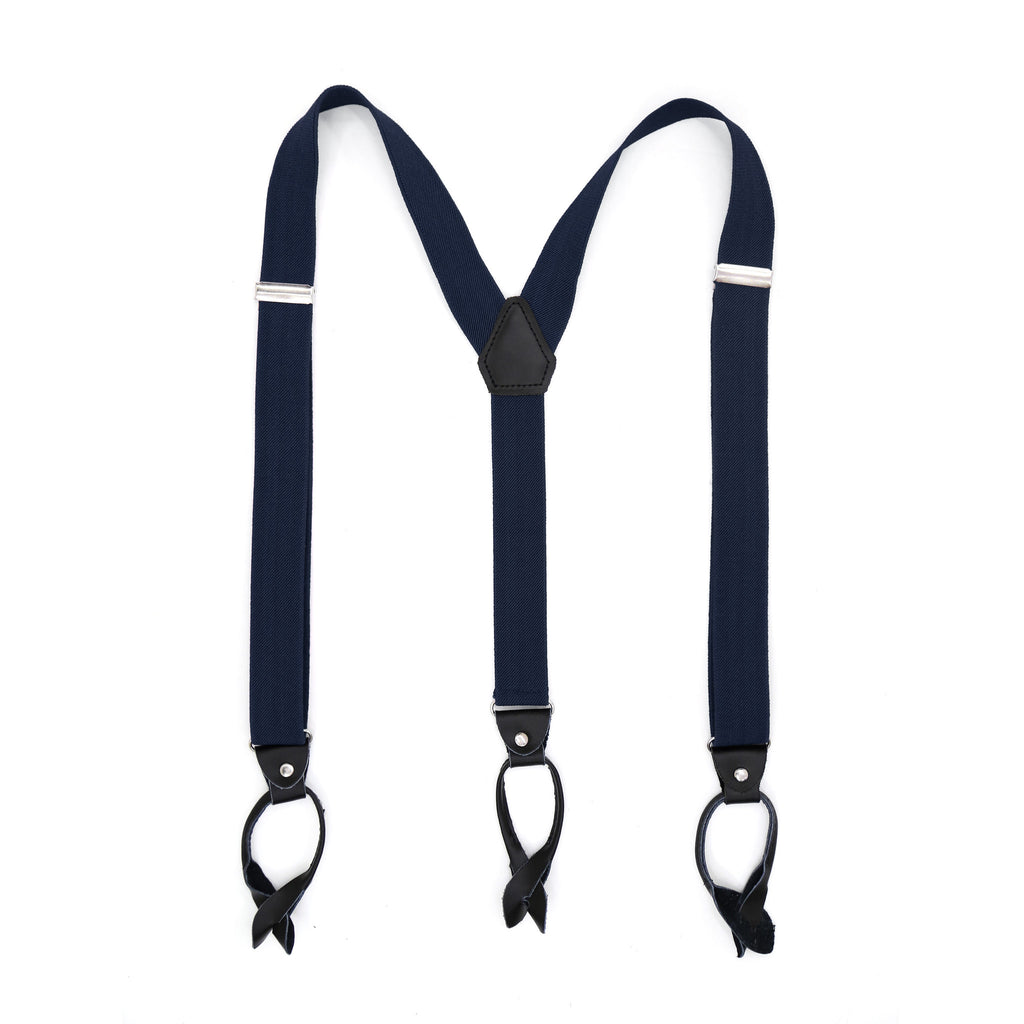 Navy Blue Unisex Button End Suspenders - FHYINC best men