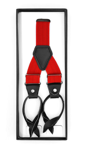 Red Unisex Button End Suspenders