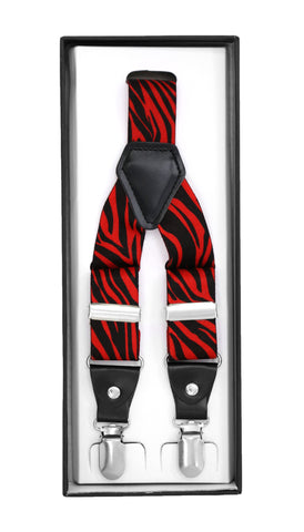 Black & Red Zebra Unisex Clip On Suspenders