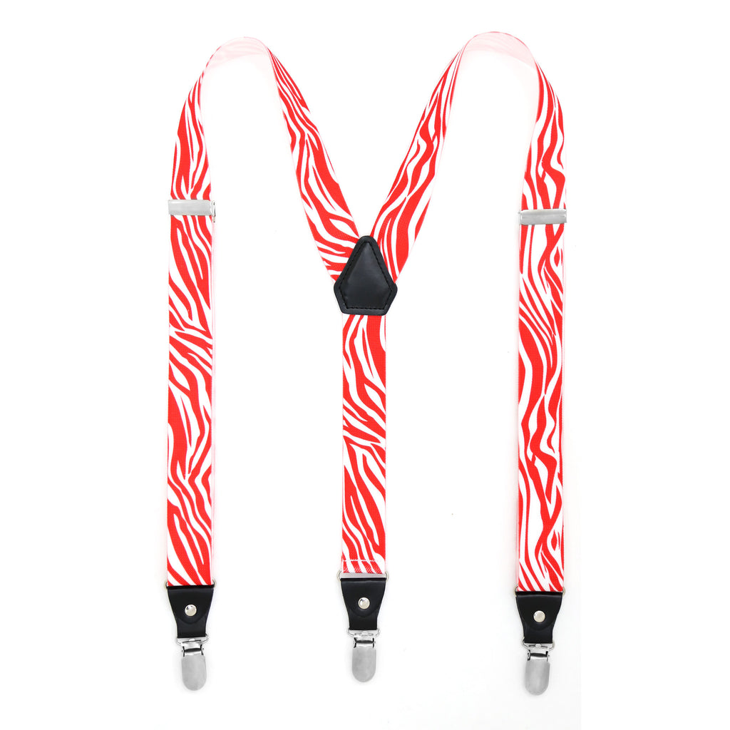 Red & White Zebra Unisex Clip On Suspenders - FHYINC best men