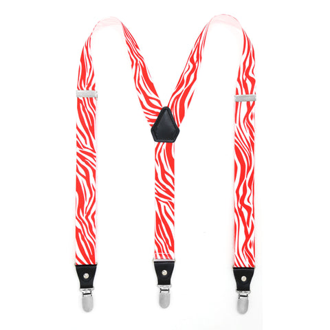 Red & White Zebra Unisex Clip On Suspenders