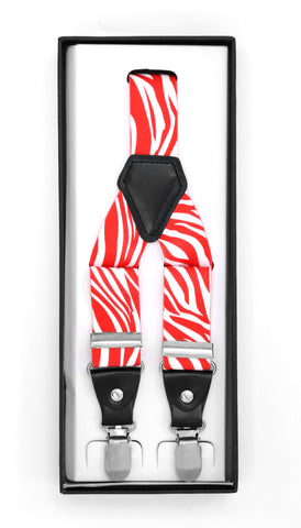 Red & White Zebra Unisex Clip On Suspenders