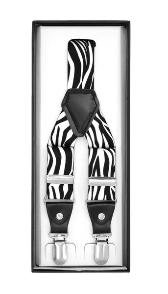 Black & White Zebra Unisex Clip On Suspenders - FHYINC best men's suits, tuxedos, formal men's wear wholesale