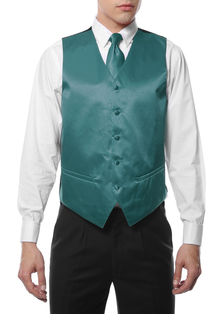 Ferrecci Mens Teal Yellow Satin 4pc Vest Set - FHYINC best men
