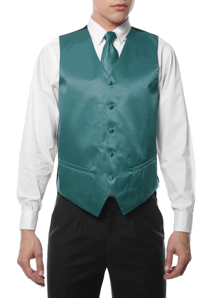 Ferrecci Mens Teal Yellow Satin 4pc Vest Set - FHYINC best men's suits, tuxedos, formal men's wear wholesale