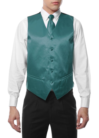 Ferrecci Mens Teal Yellow Satin 4pc Vest Set