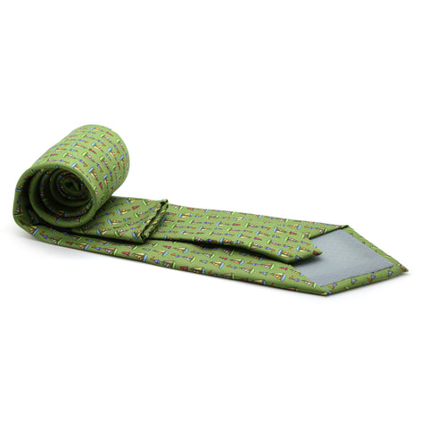 Sailboat Green Necktie with Handkerchief Set