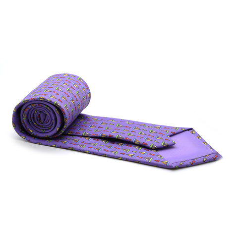 Sailboat Purple Necktie with Handkerchief Set
