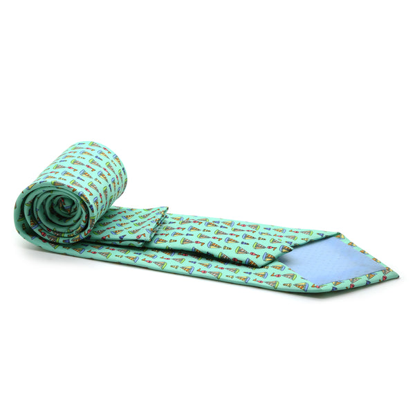 Sailboat Turquoise Necktie with Handkerchief Set - FHYINC best men's suits, tuxedos, formal men's wear wholesale