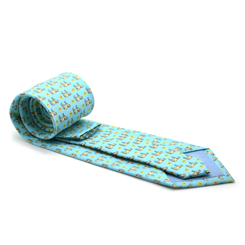 Cow Aqua Necktie with Handkerchief Set - FHYINC best men's suits, tuxedos, formal men's wear wholesale