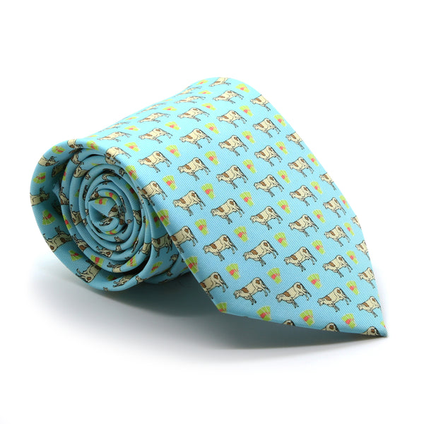 Cow Aqua Necktie with Handkerchief Set - FHYINC best men's suits, tuxedos, formal men's wear wholesale