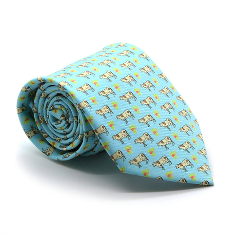 Cow Aqua Necktie with Handkerchief Set