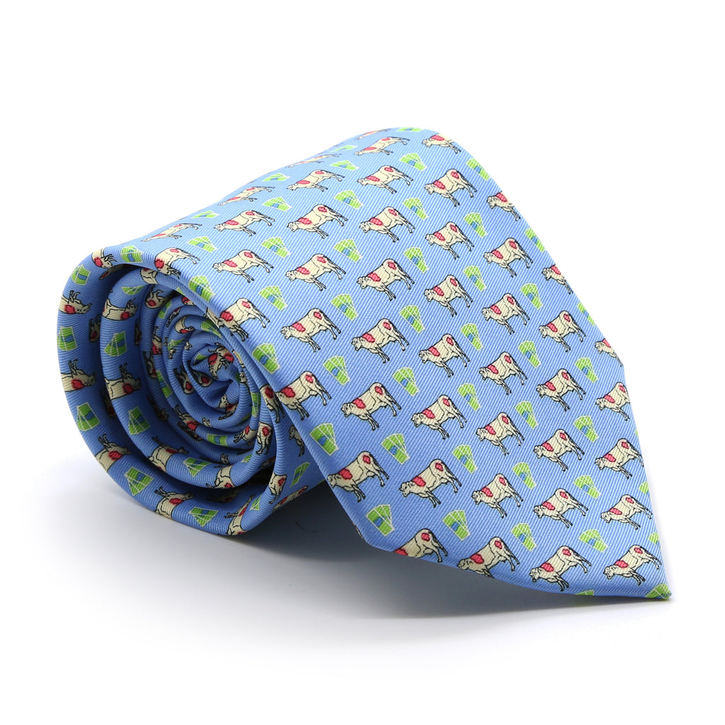 Cow Blue Necktie with Handkerchief Set - FHYINC best men