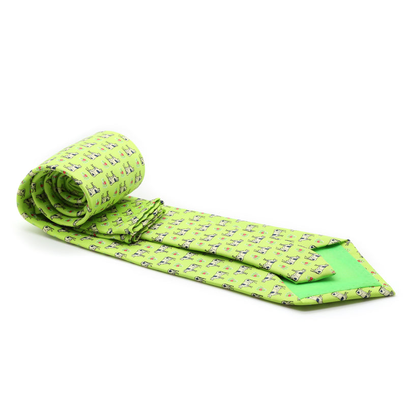 Cow Lime Green Necktie with Handkerchief Set - FHYINC best men's suits, tuxedos, formal men's wear wholesale