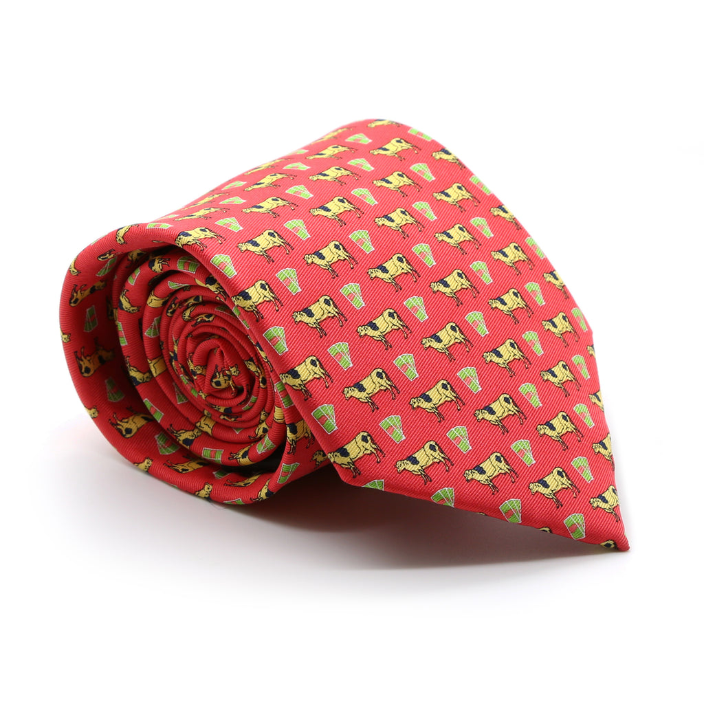 Cow Red Necktie with Handkerchief Set - FHYINC best men