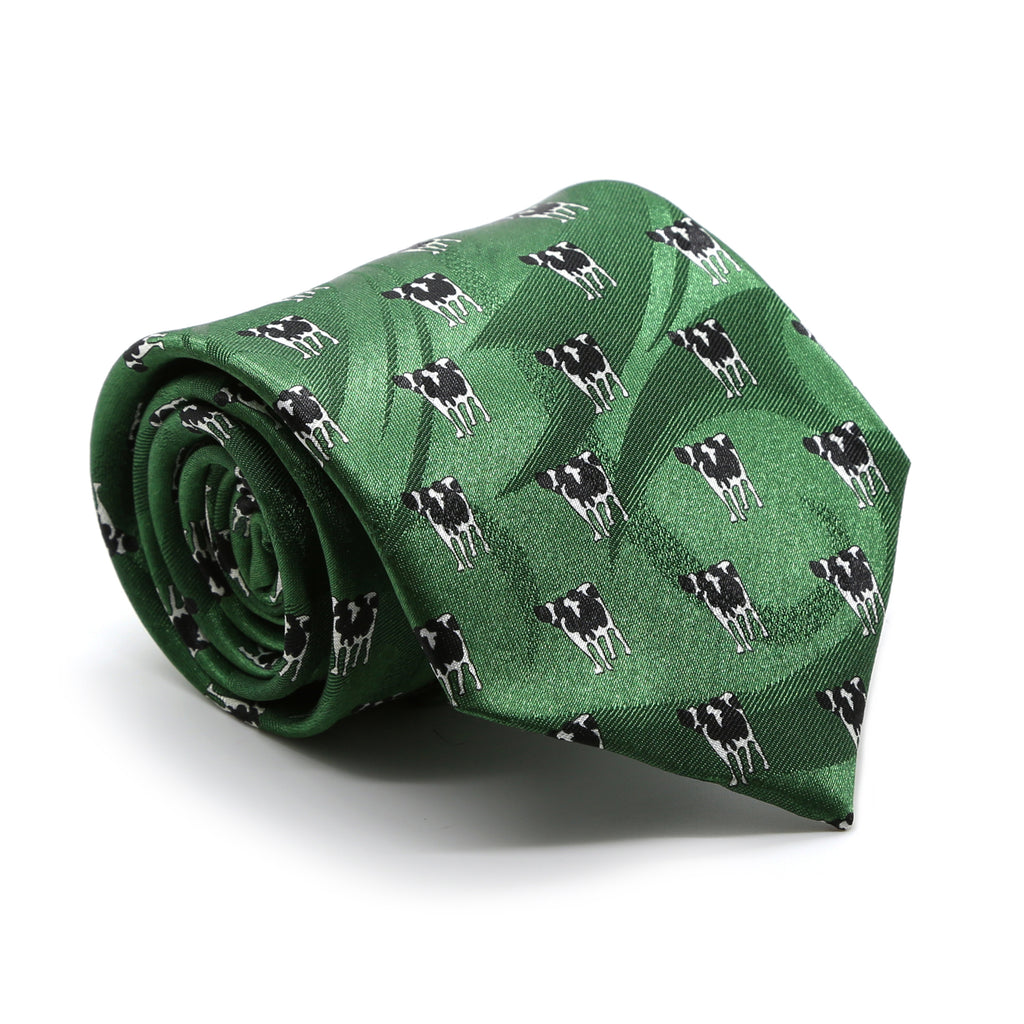 Cow Green Necktie with Handkerchief Set - FHYINC best men