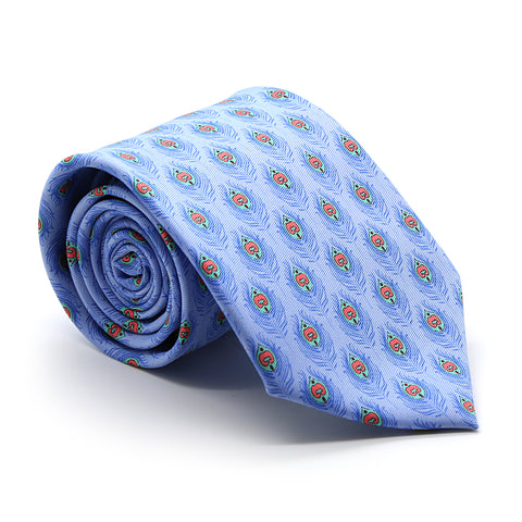Feather Blue Necktie with Handkerchief Set